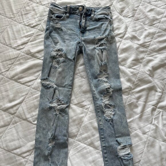Light Wash Distressed American Eagle Jeans, Women's 0 - Picture 1 of 3